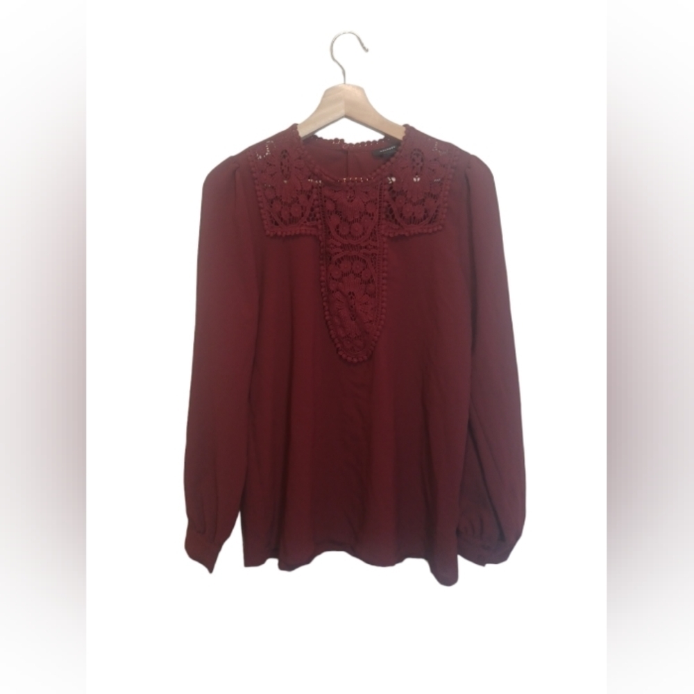 Halogen Wine Maroon Lace And Crepe Blouse